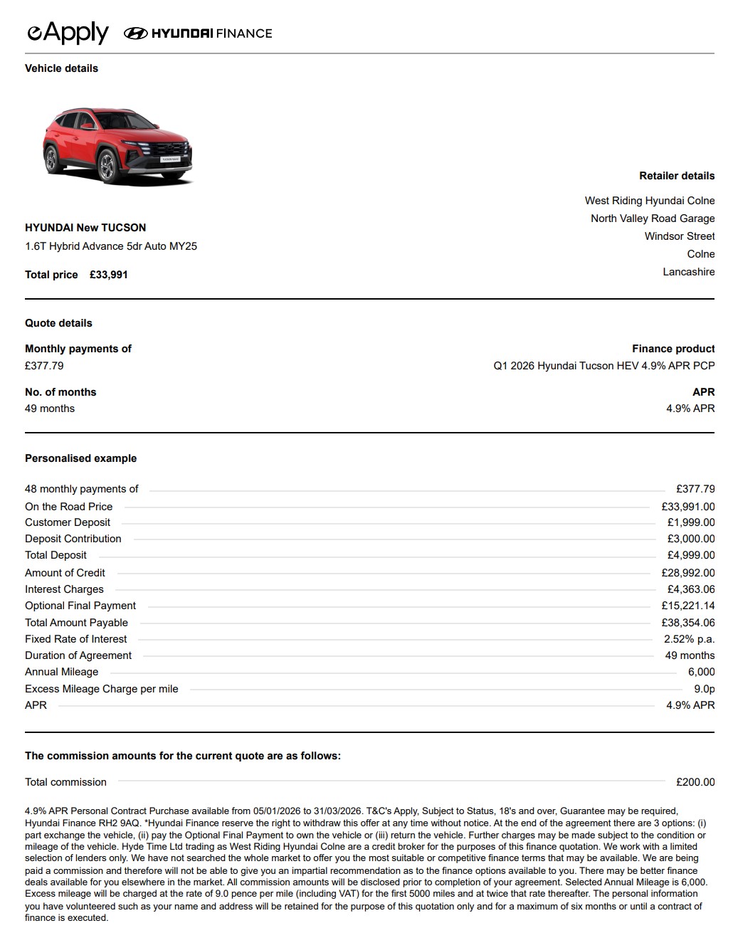 west riding hyundai tucson finance