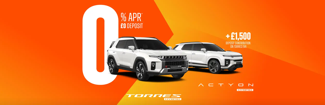 KGM Hybrid offer on Torres HEV & Actyon HEV - 0% APR with £1,500 manufacturer contribution