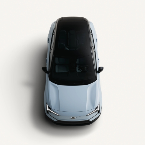 Top Down View Of The Volvo EX30 Showcasing Its Roof In A White Studio Environment