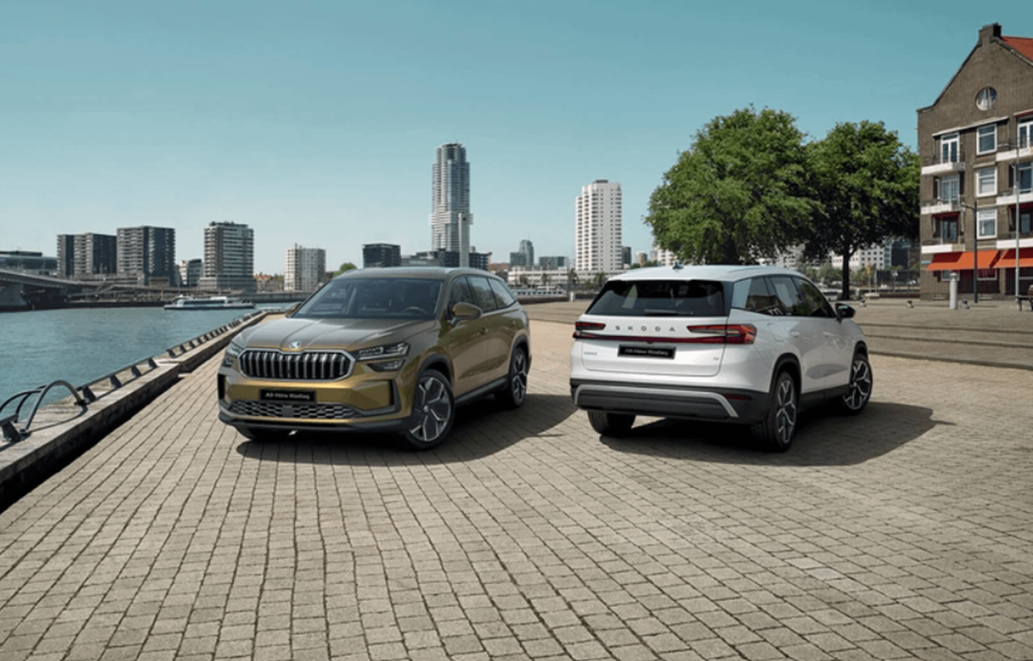 White & Golden SKODA  Kodiaq iV Front and Rear Side view