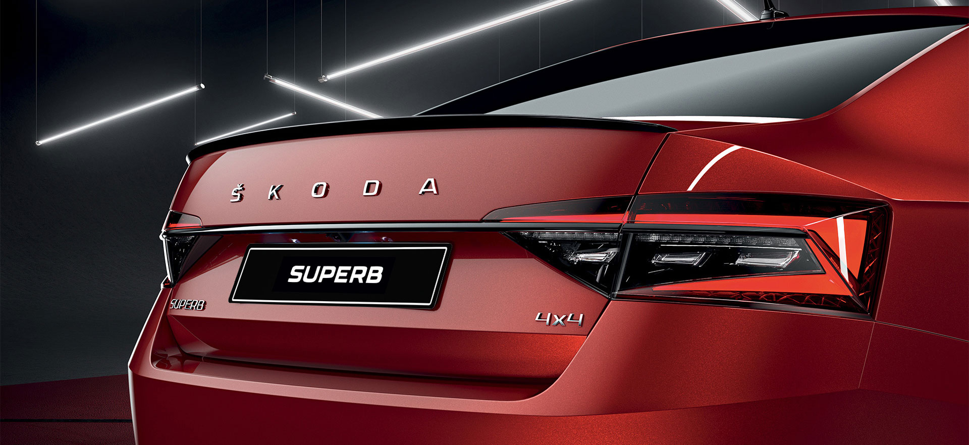 Red ŠKODA Superb Rear Side View