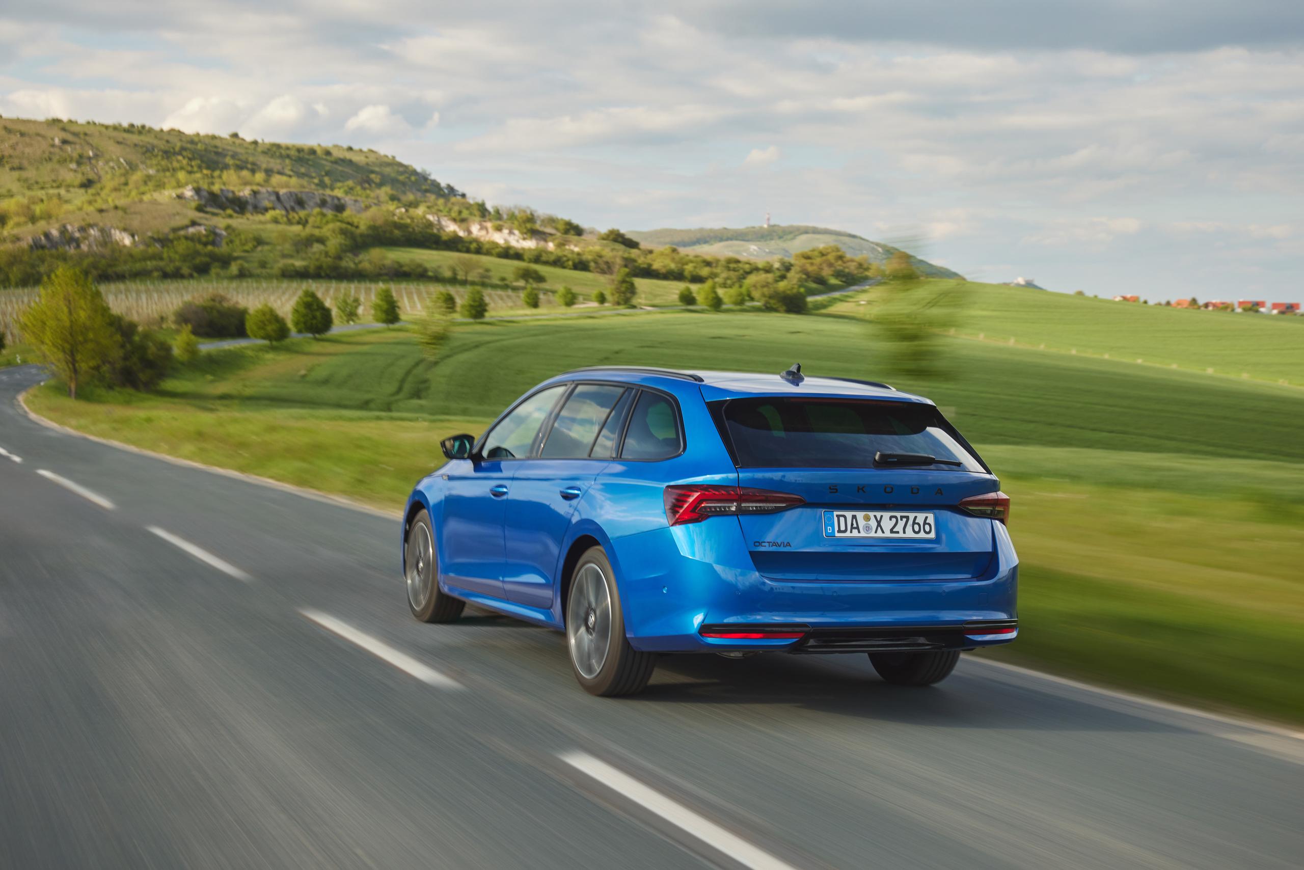 Blue Skoda Octavia Estate Rear View 