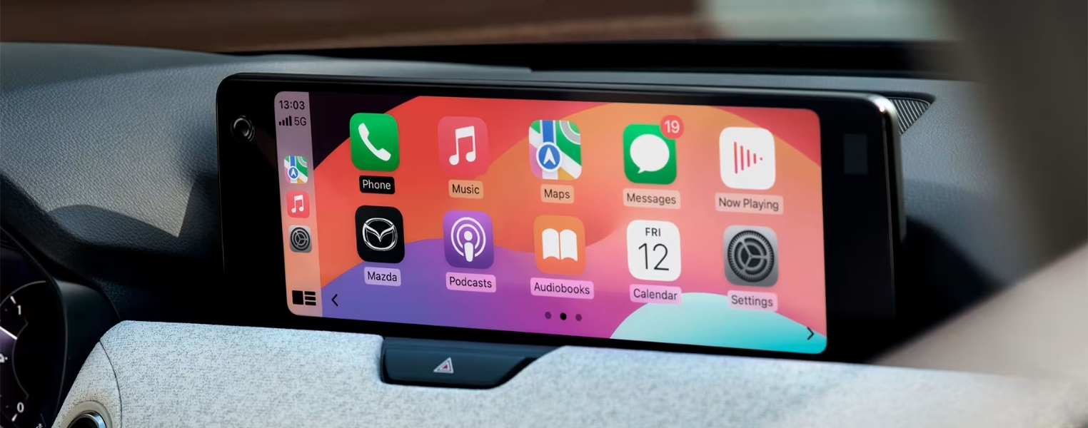 Close-up of Mazda CX-80 interior touchscreen display.