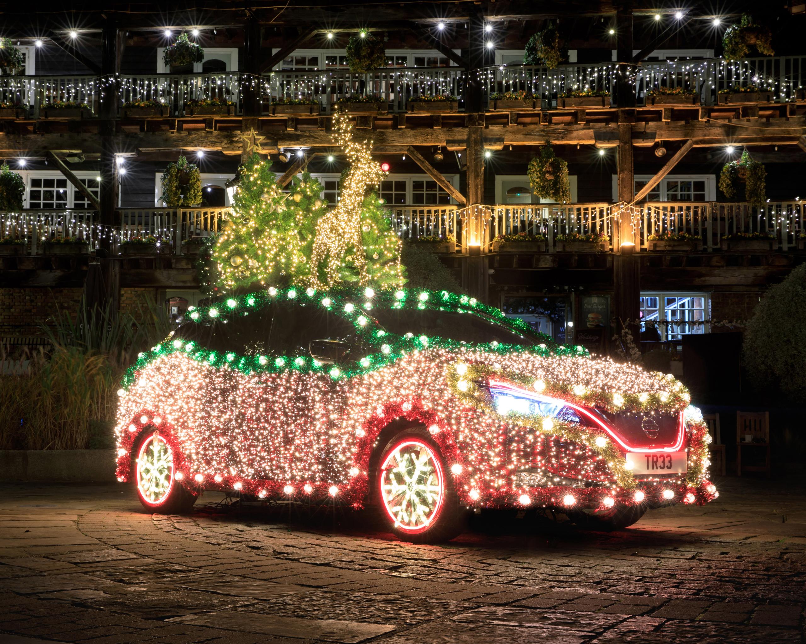 Driving Home for Christmas - Nissan Leaf Becomes Sparkling Nissan Christmas Tree, Powered by Regenerative Energy