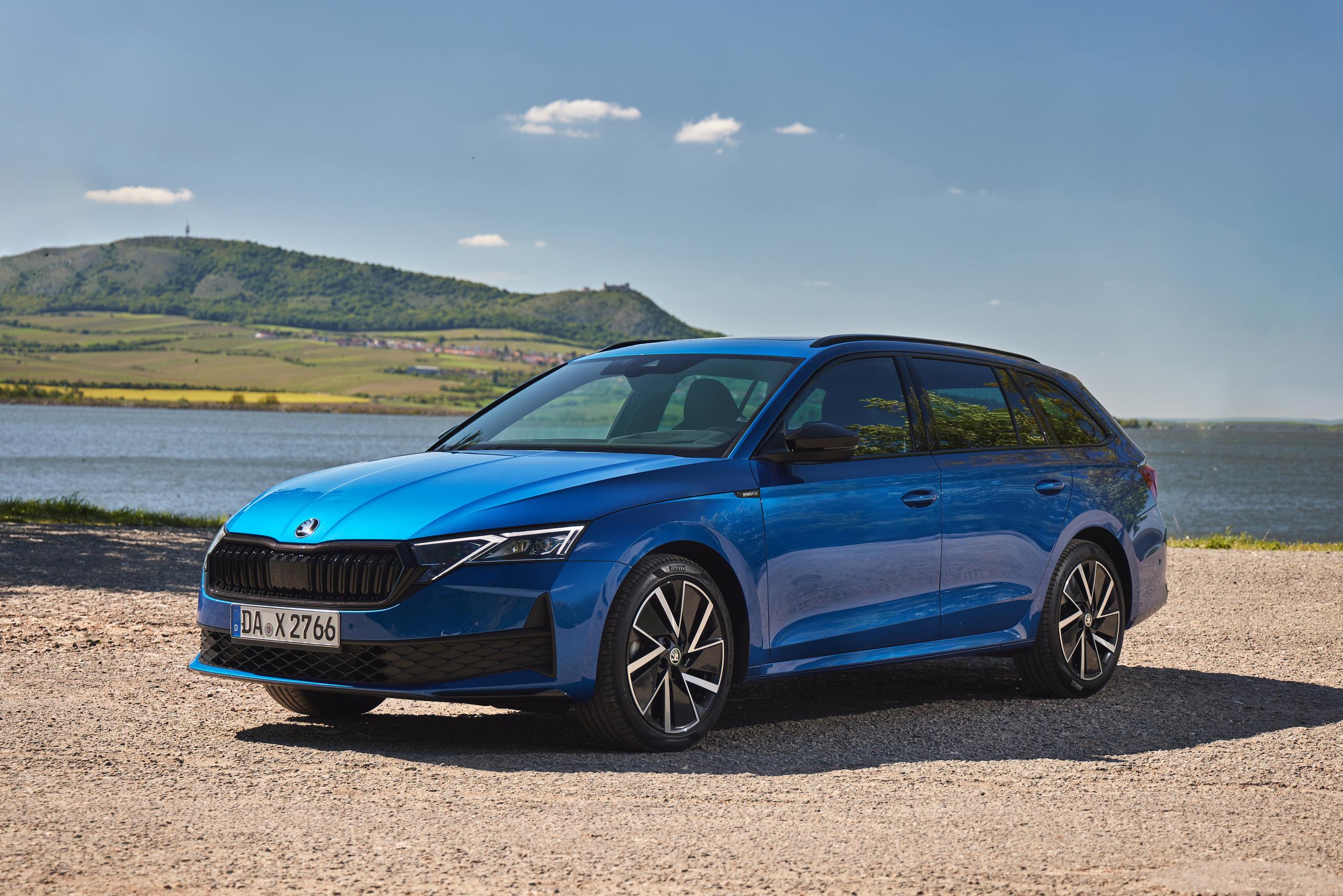 Blue Skoda Octavia Estate Front Side View