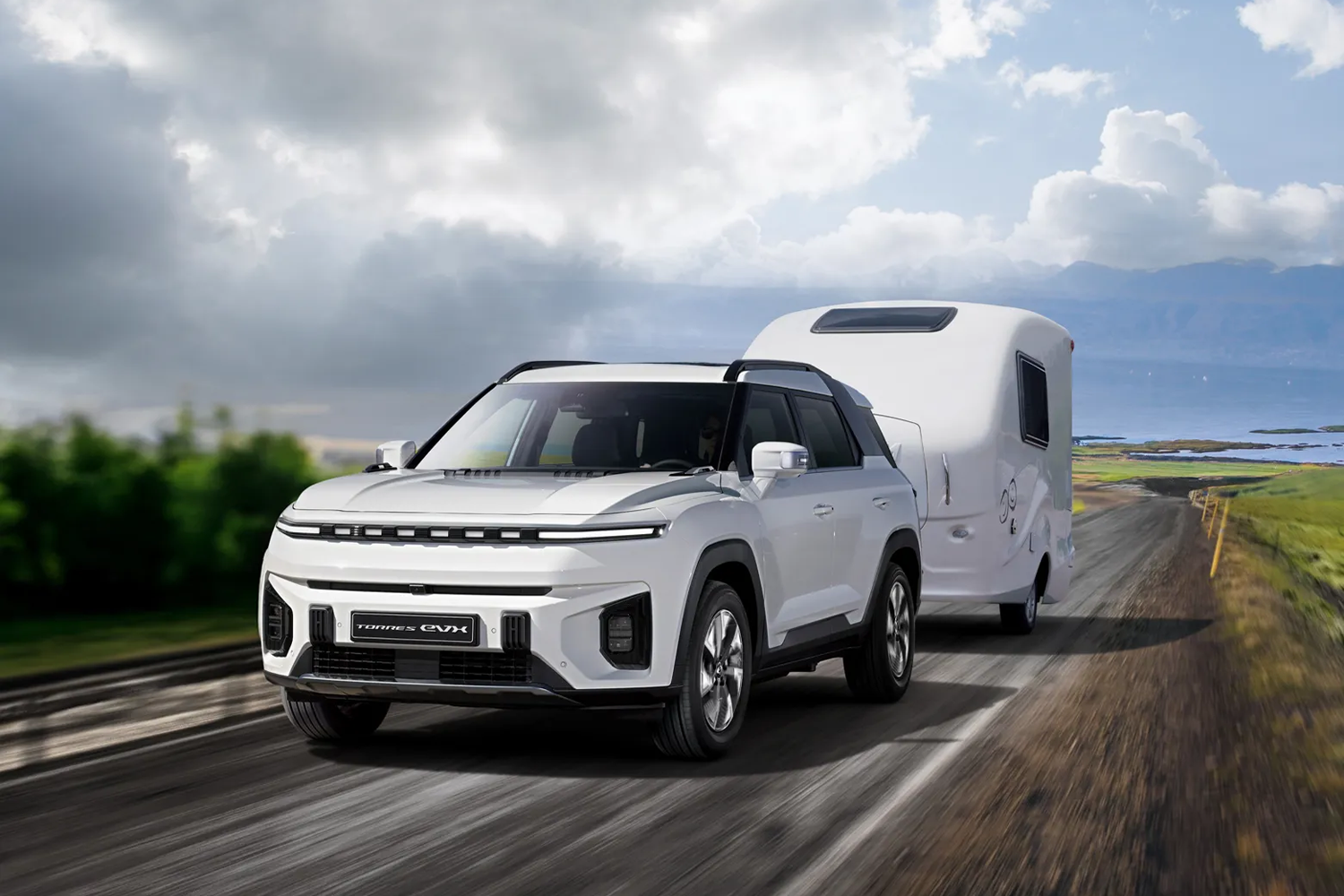 Torres EVX towing caravan