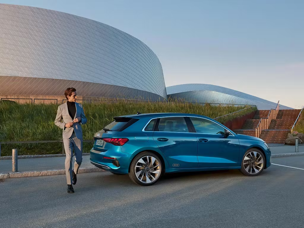 Blue Audi A3 Sportback Rear Side View