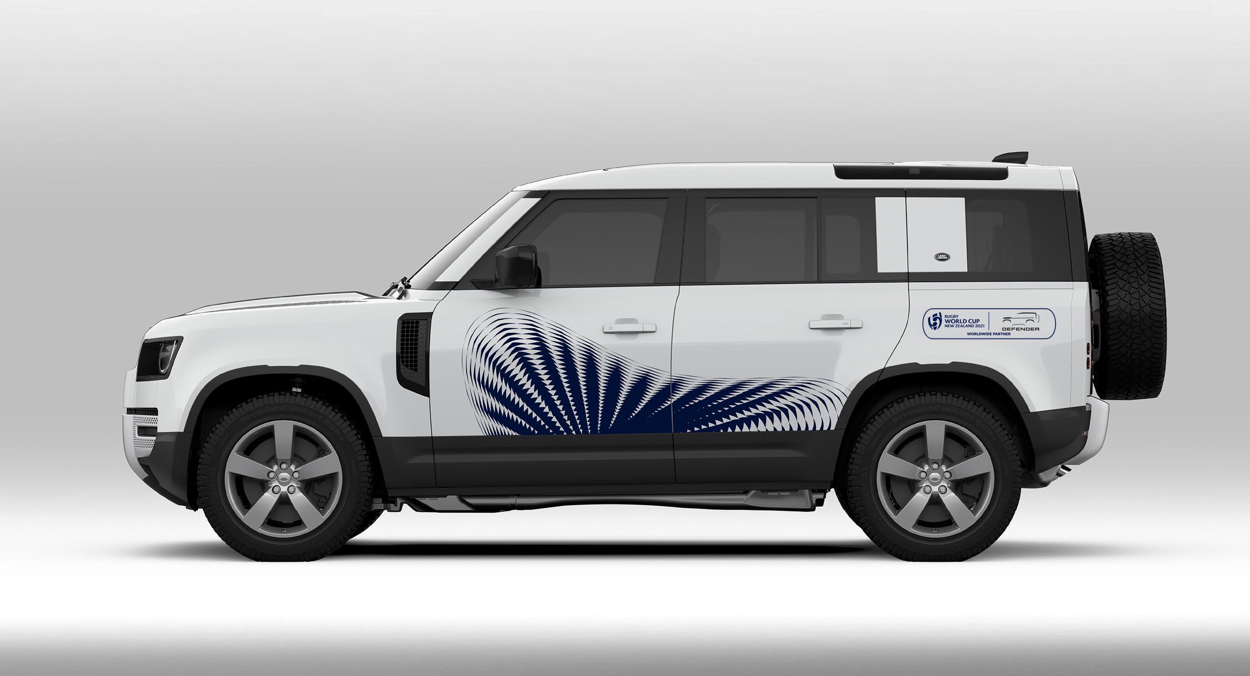 White Land Rover Defender Women's Rugby World Cup design