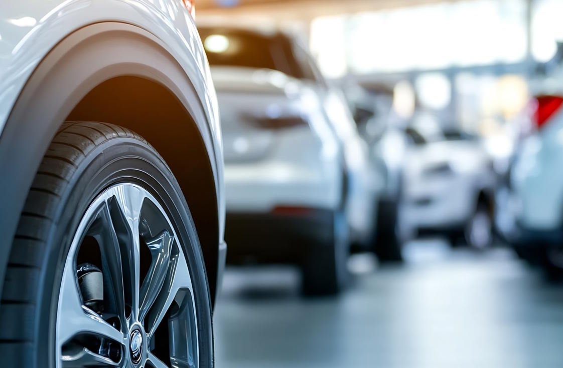 Car wheel in a showroom