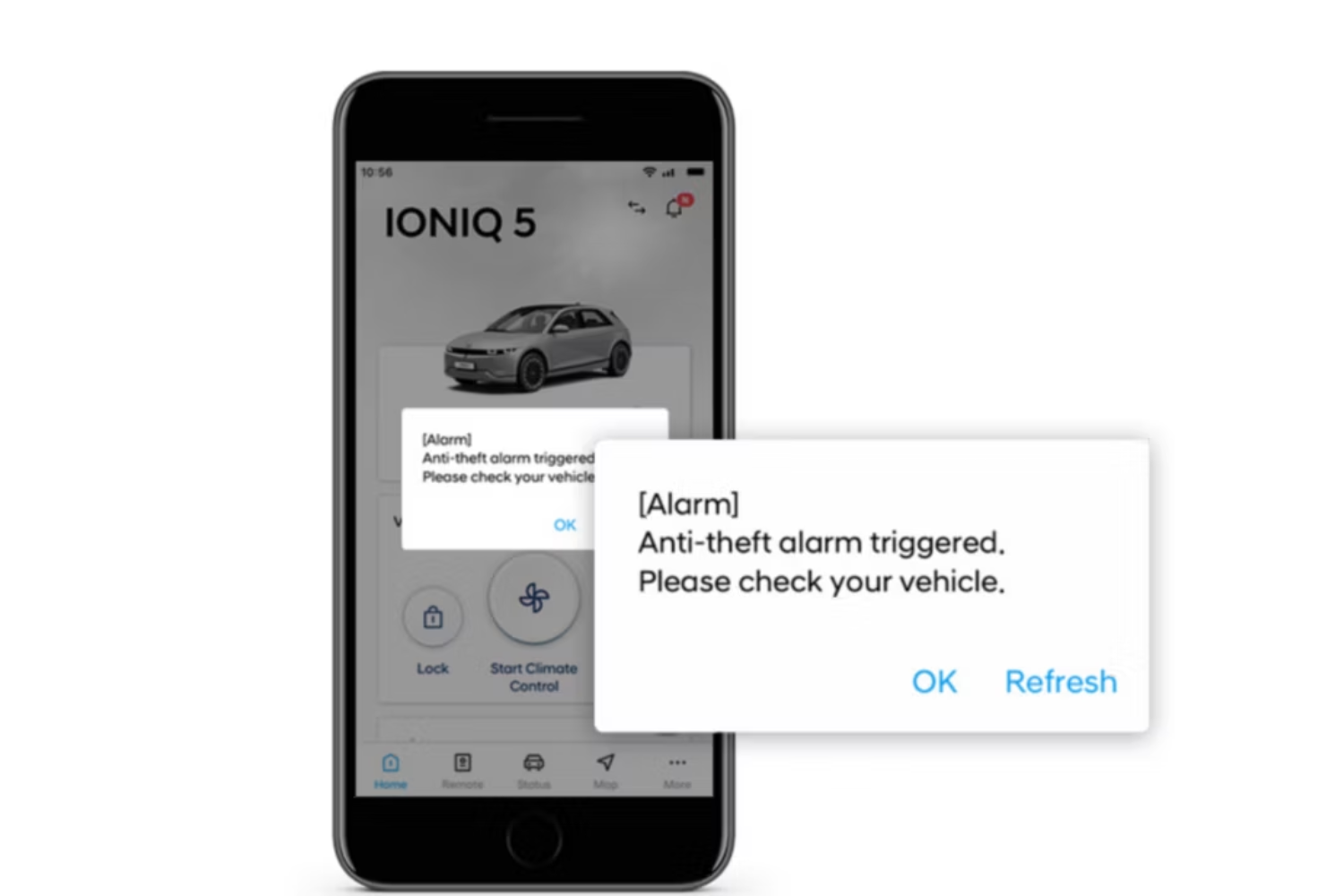 Hyundai app with the message anti-thefts alarm triggered please check your vehicle