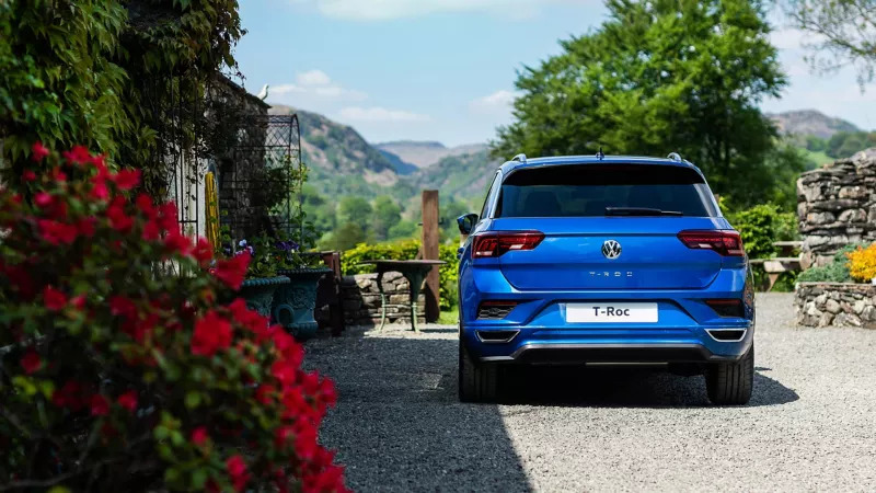 Blue Volkswagen T-Roc Rear View