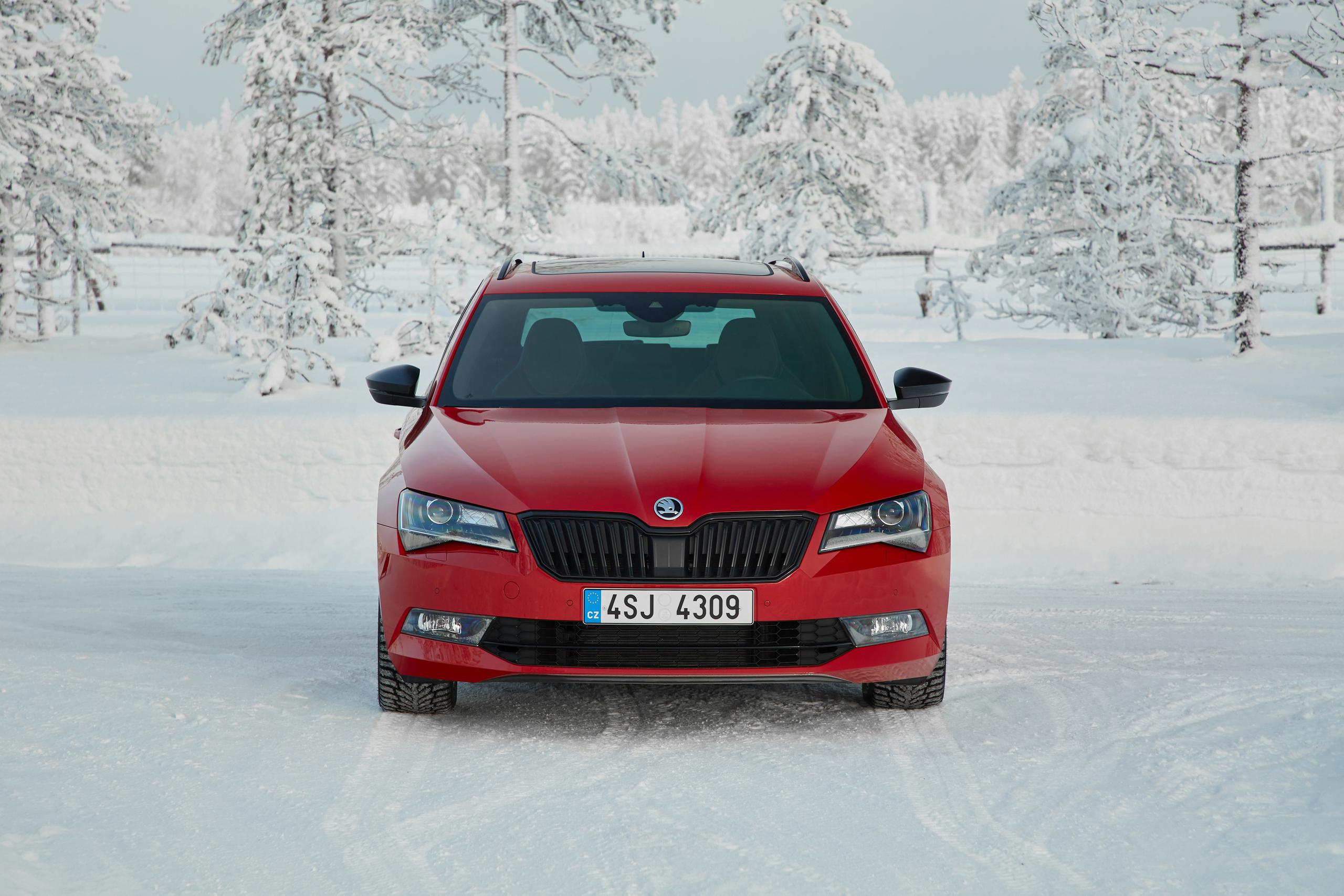 Red SKODA Superb Estate Front View
