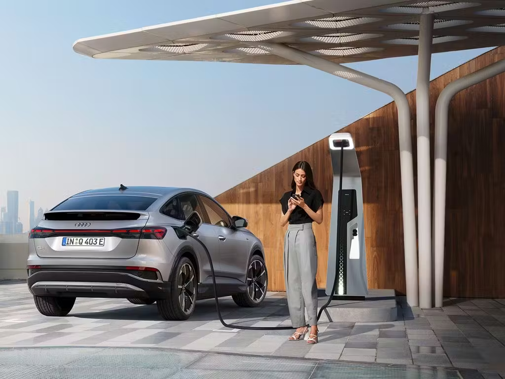 Silver Audi Q4 E-Tron Charging
