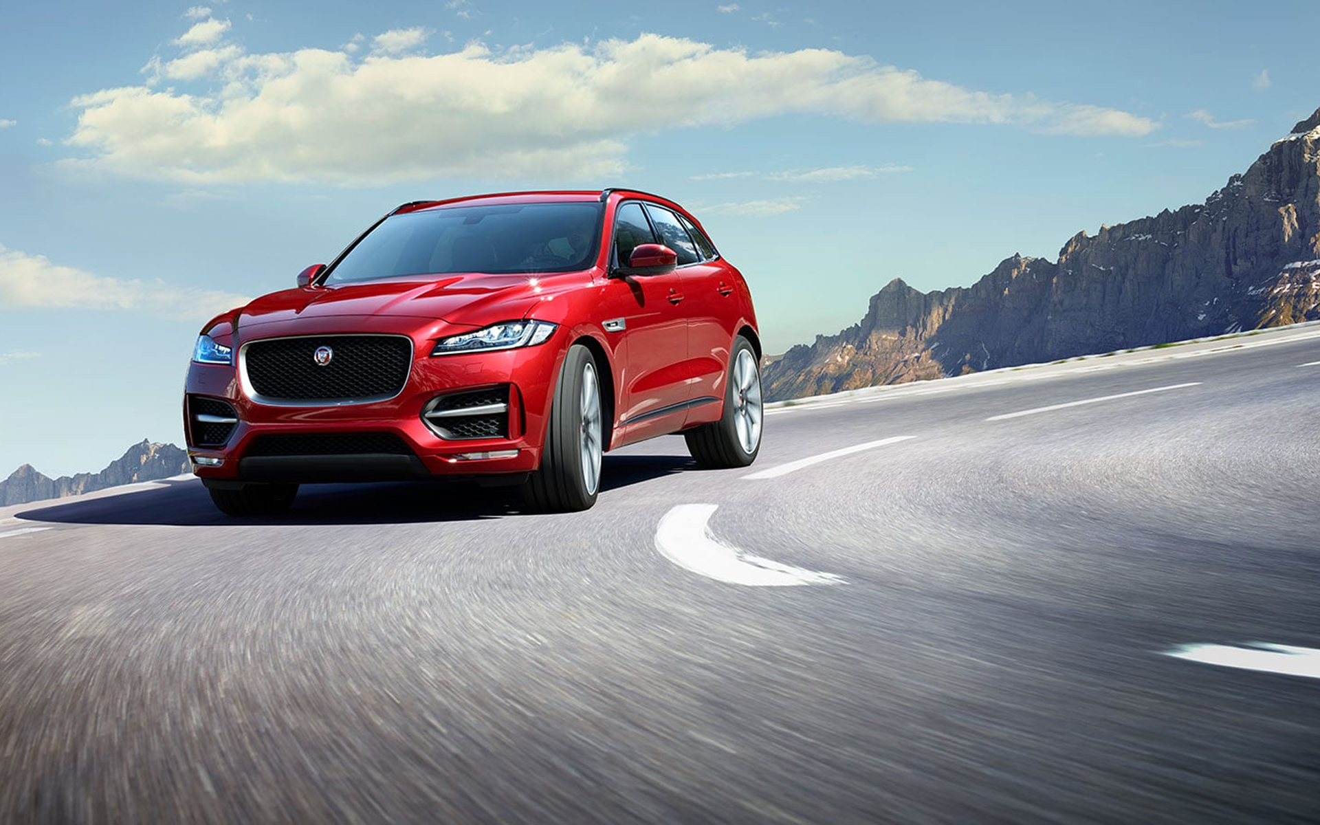 Front view of one of Jaguar's small cars, the F-Pace