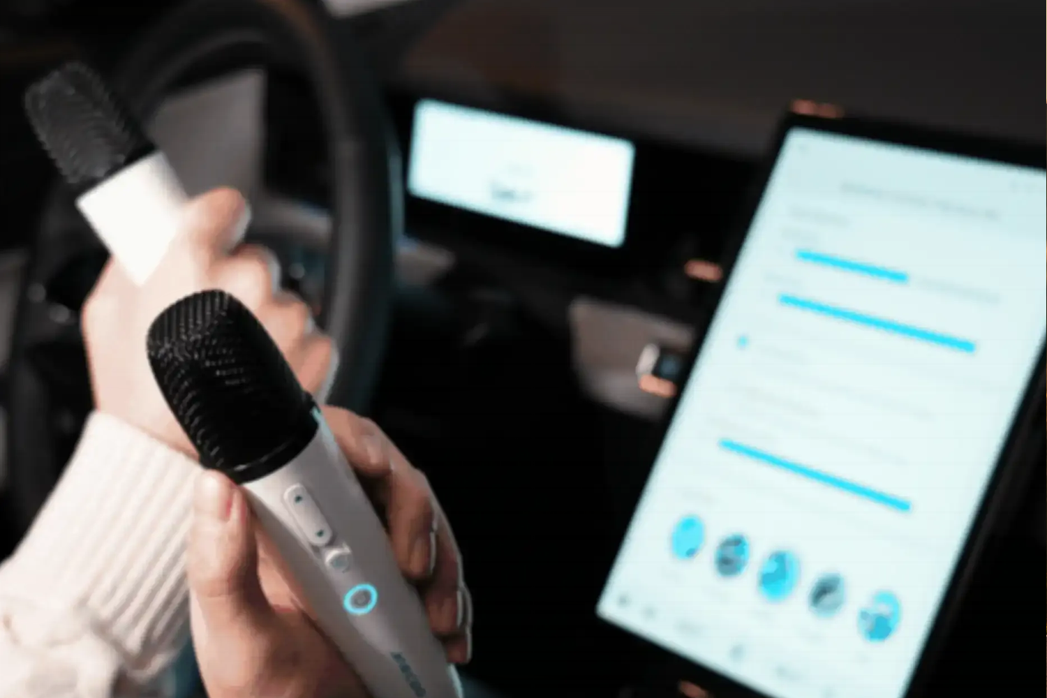 Karaoke mic in a car