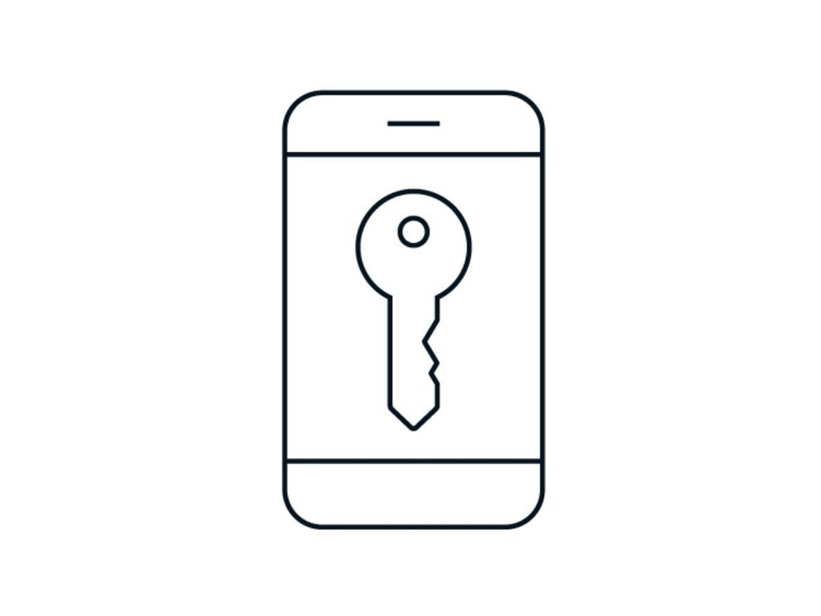 Digital vehicle key icon representing smartphone-based access and connected car technology.