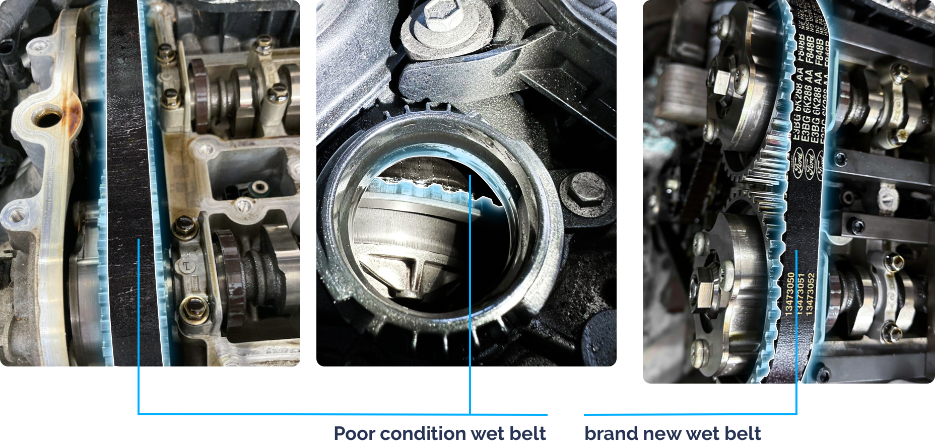 Poor condition wet belt and brand new wet belt