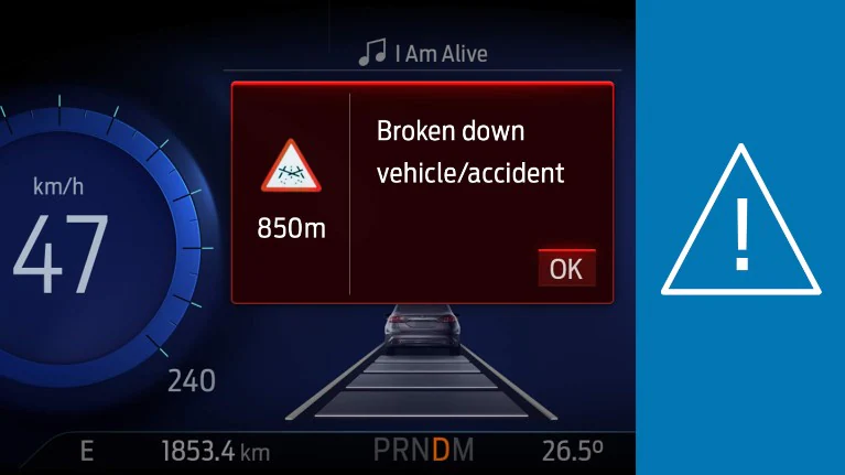 Hazard warning displayed on the FordPass app screen.