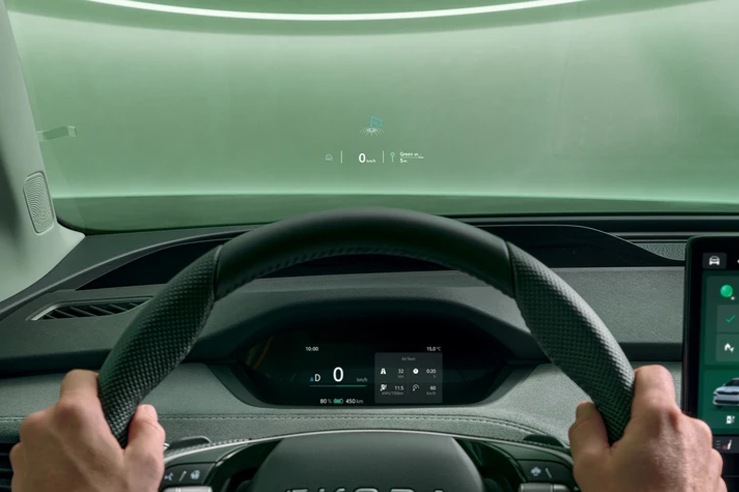 steering wheel and head up display on the new skoda enyaq coupe