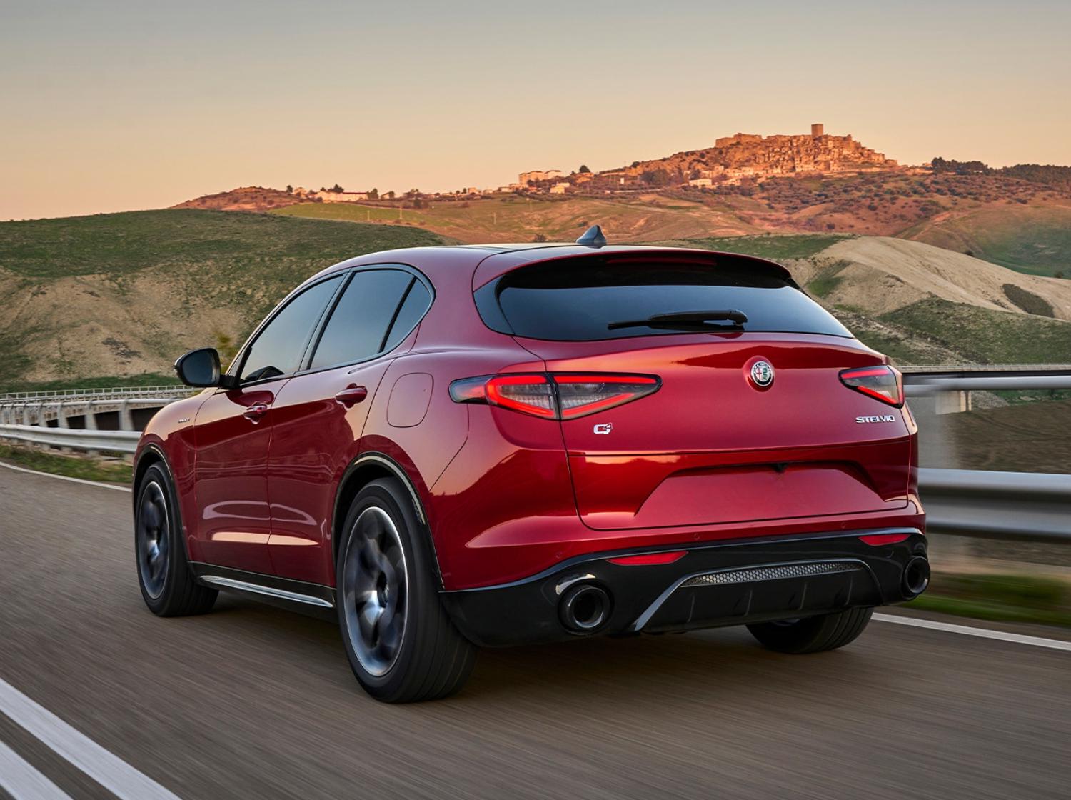 Stelvio driving shot rear view