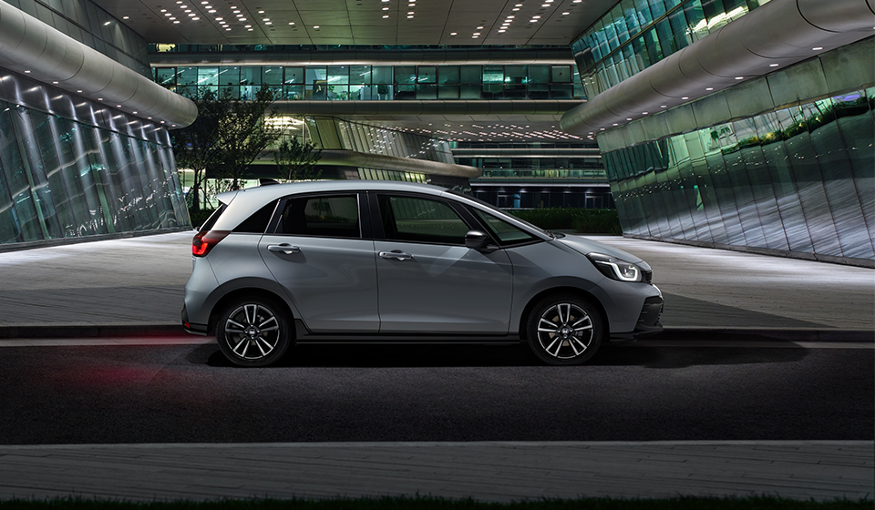 The new 2025 Honda jazz hybrid in light grey.