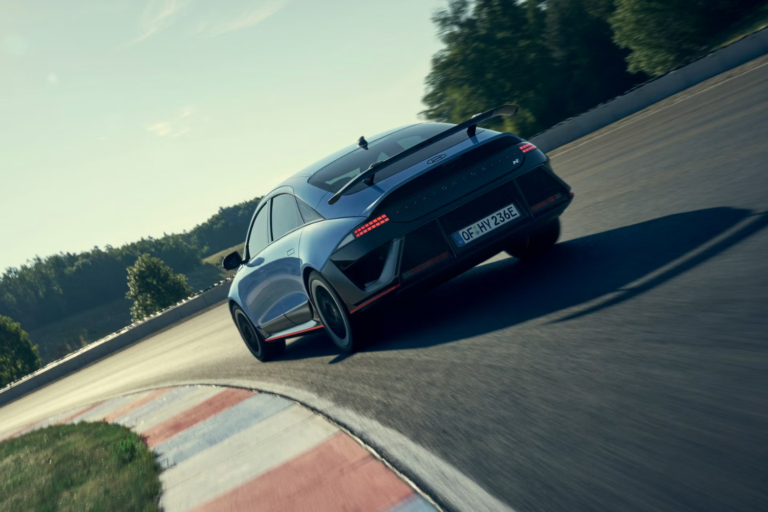 Rear view of IONIQ 6 N on a track