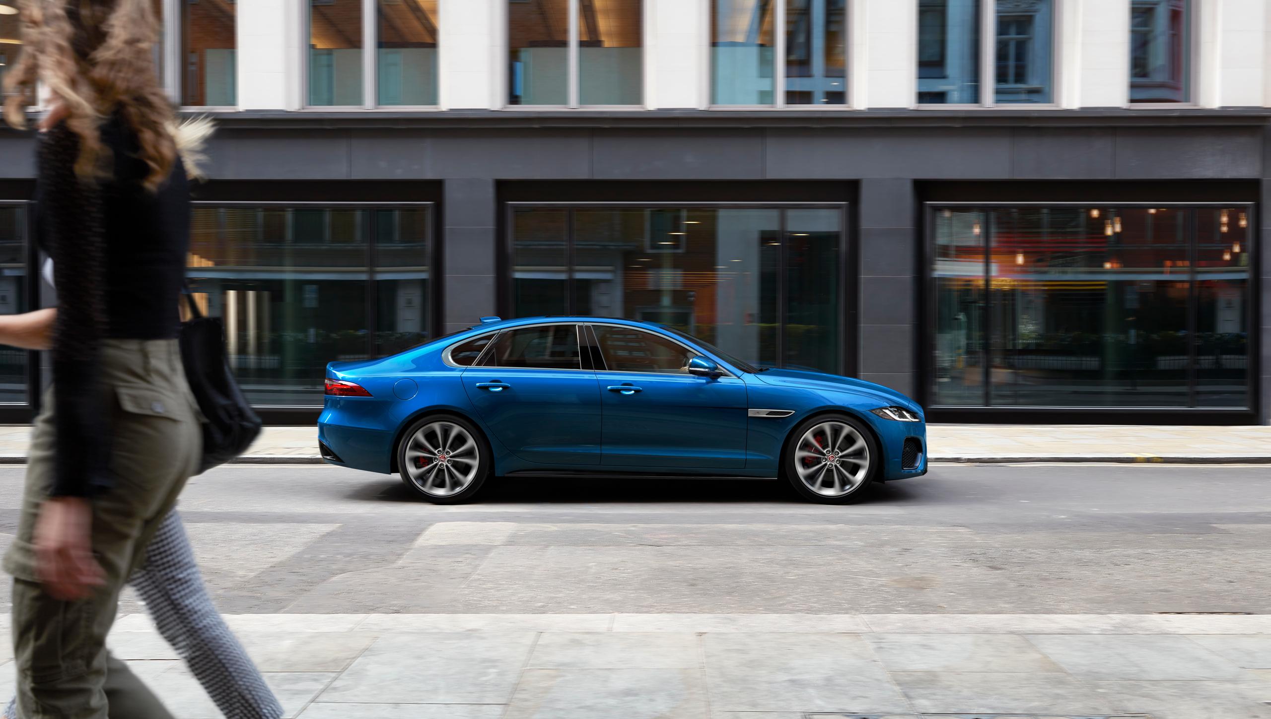 Side view of one of Jaguar's small cars, the XF