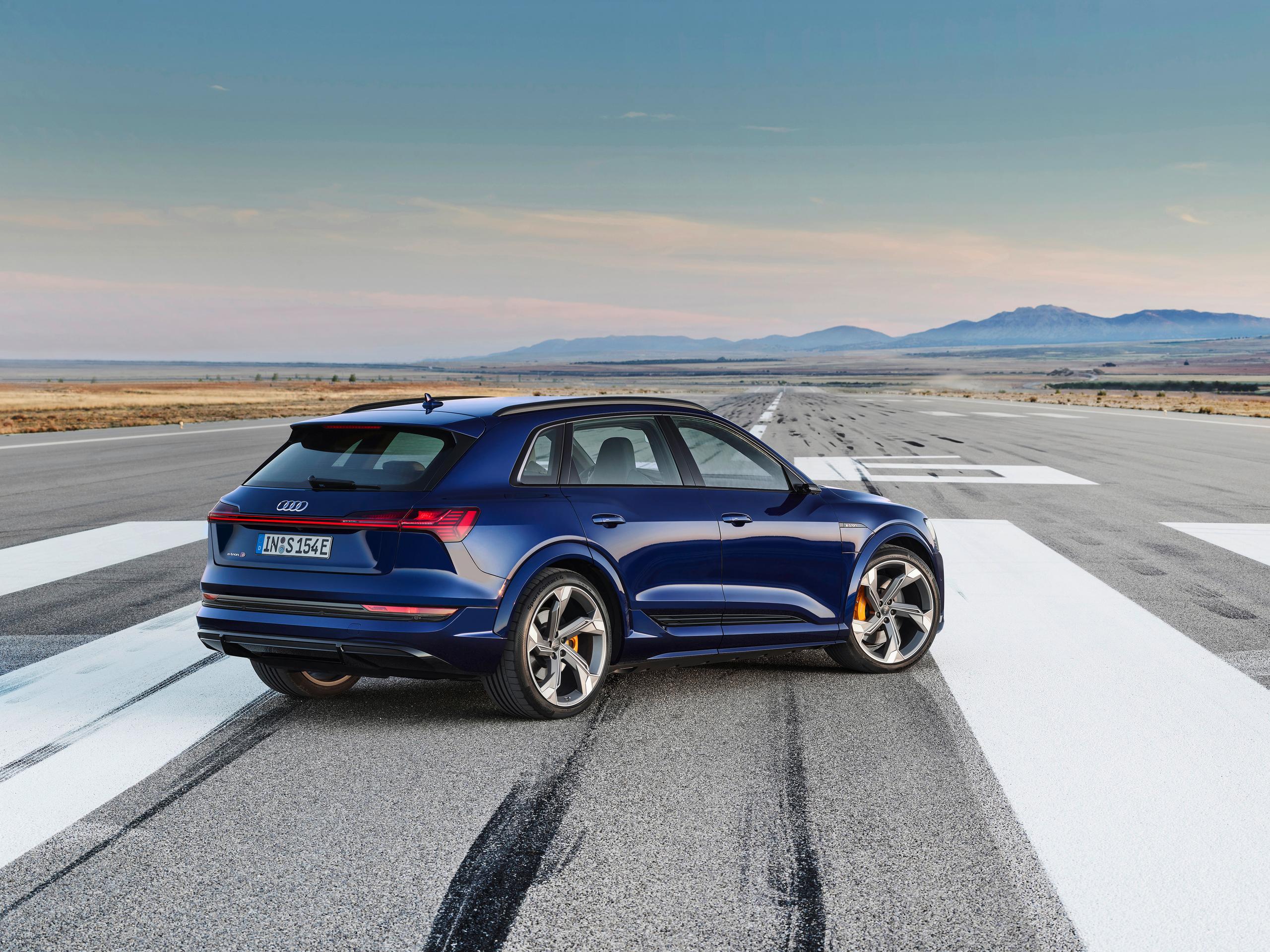 Audi e-tron S blue side on rear
