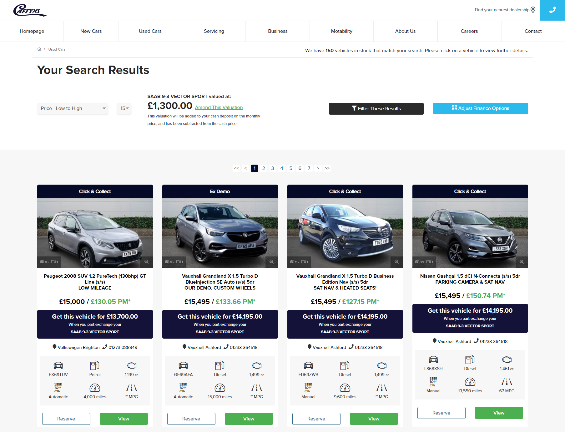 Used car search results on bluesky automotive website