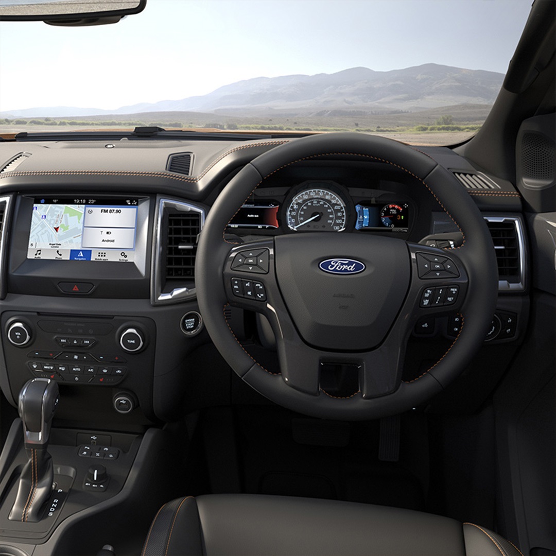 Steering wheel inside the new Ford Ranger Wildtrak