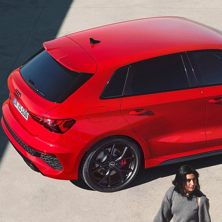 Red Audi RS3 Sportback Rear Side View