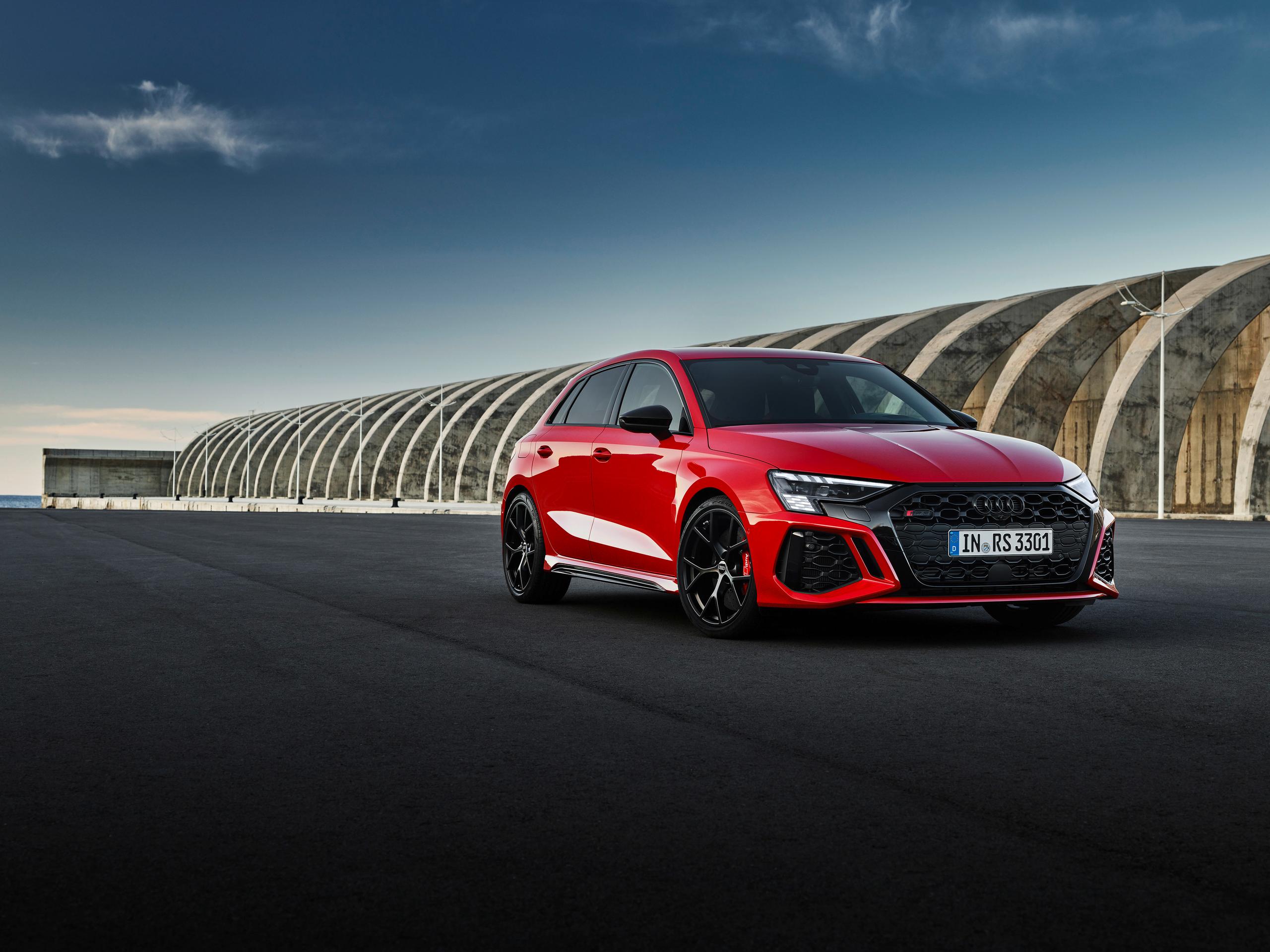Red Audi RS3 Sportback Front Side View