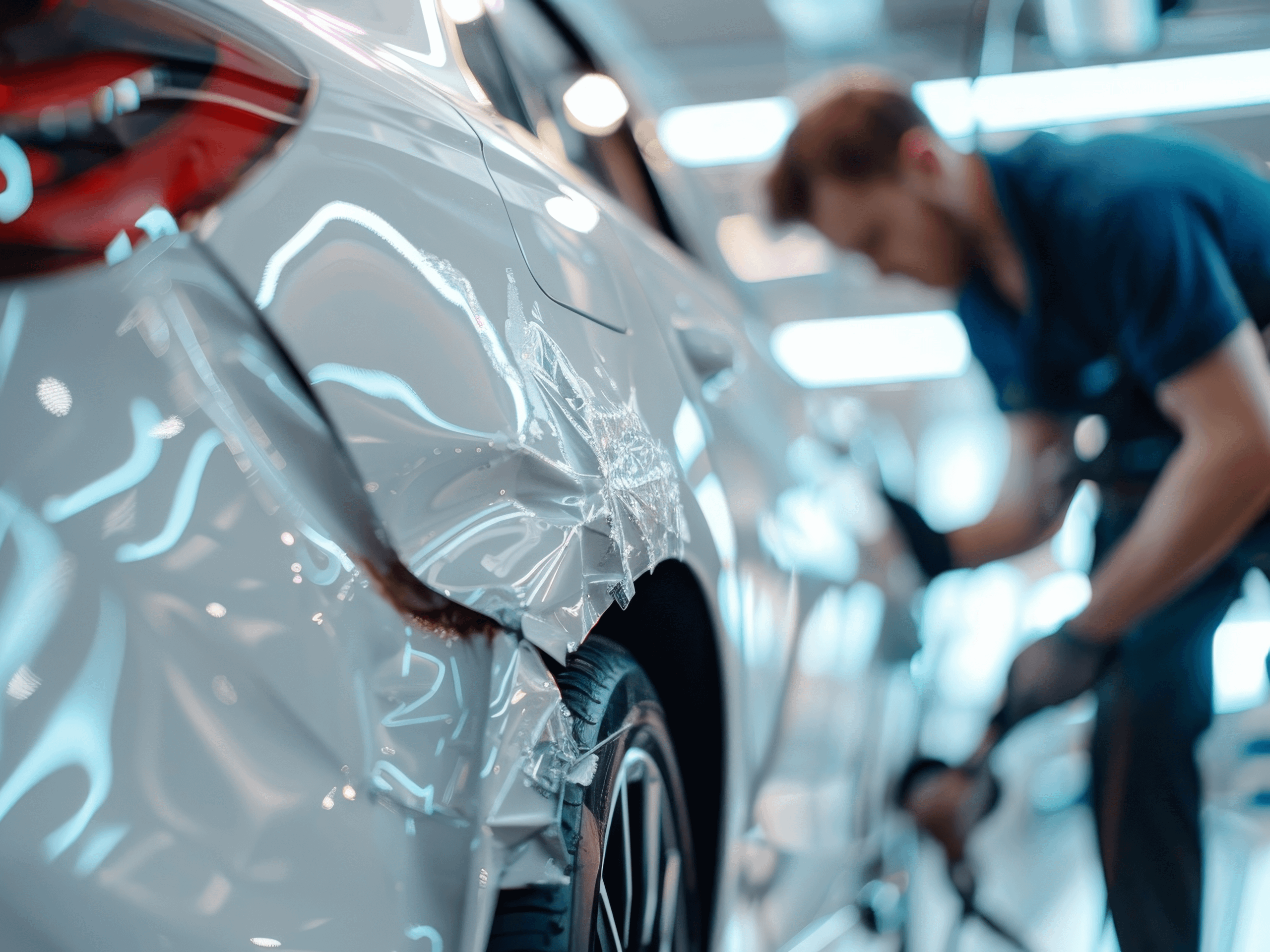 Mechanic fixing a car that has a been damaged