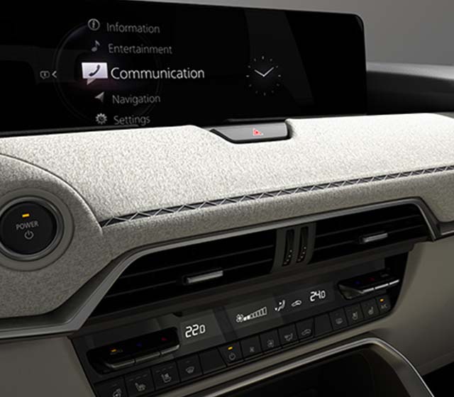 Interior view of the new Mazda CX-60 PHEV’s dashboard including infotainment screen