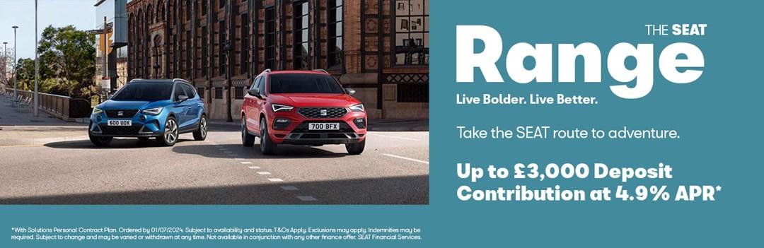 Up to £3,000 deposit contribution at 4.9% APR across the SEAT range
