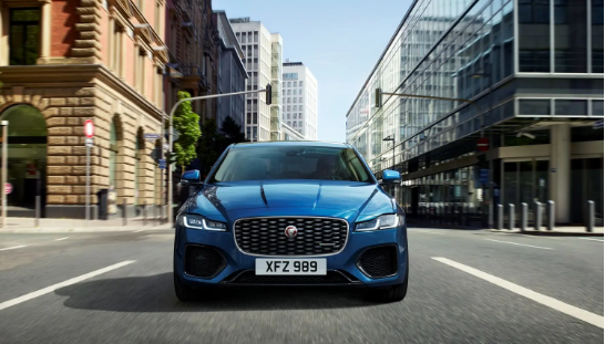 Front view of one of Jaguar's small cars, the XF