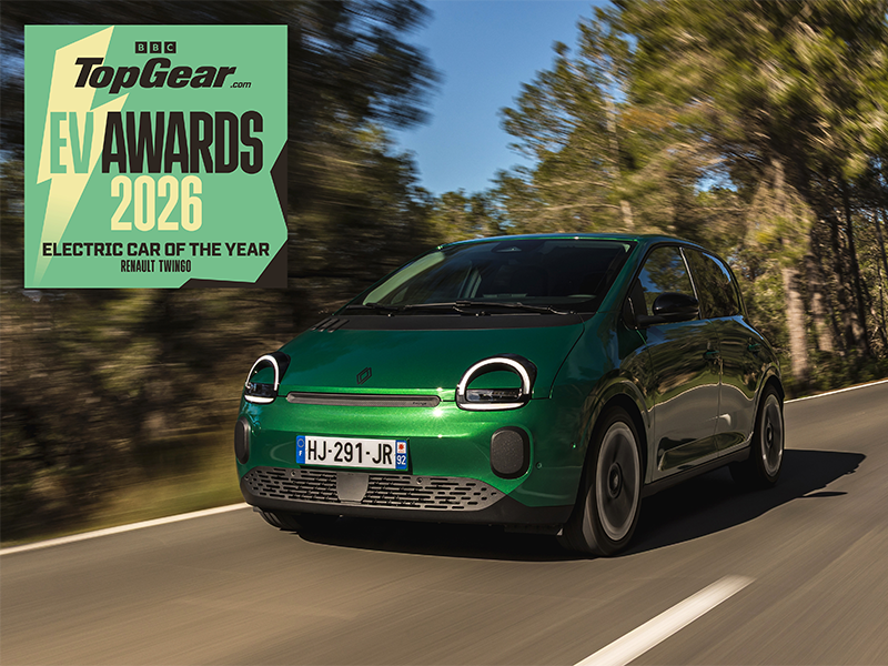 Renault Twingo E-Tech electric wins ‘Electric Car of the Year’ at the TopGear.com EV Awards 2026, making it back-to-back wins of the top award for Renault