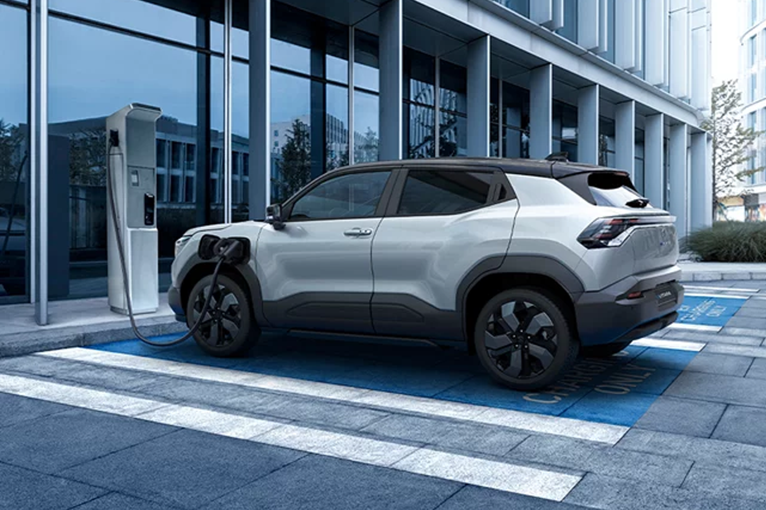 side exterior angle shot of new suzuki e-VITARA