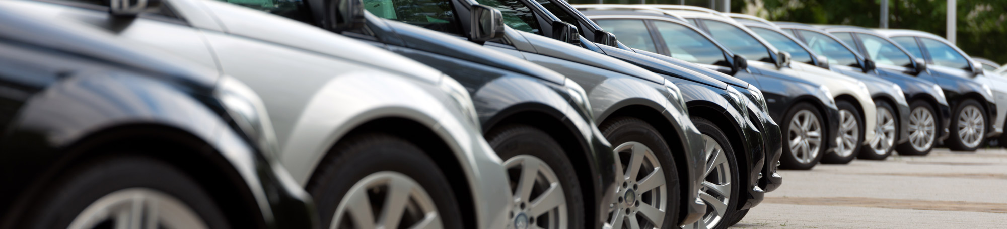 cars lined up in a lot.
