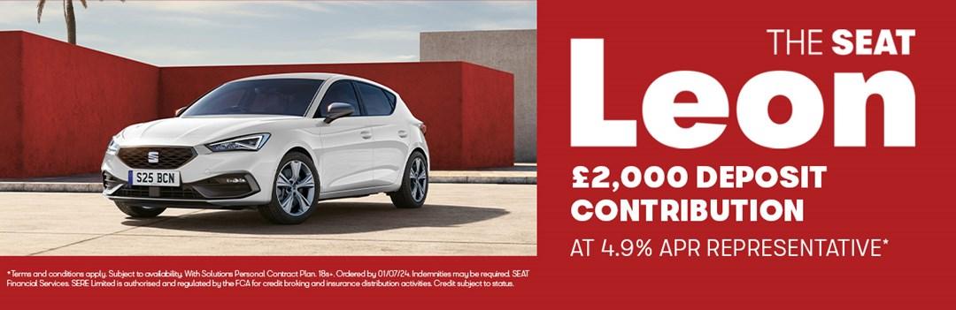 SEAT Leon available on 4.9% APR with £2,000 deposit contribution
