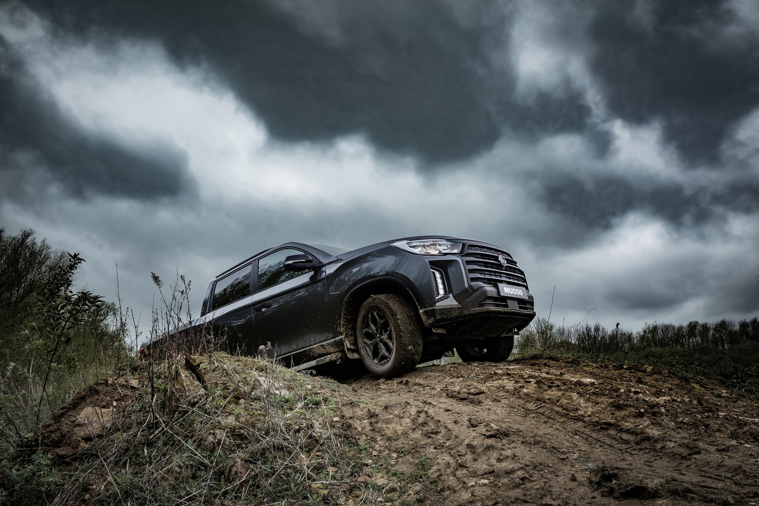 SsangYong Musso on muddy hill 