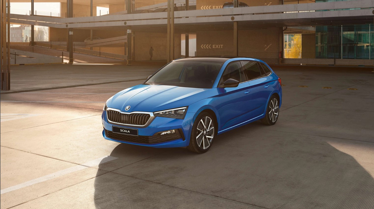 Blue SKODA Scala Front Side View