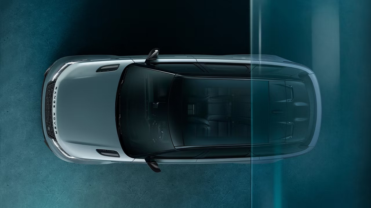 Overhead view of Range Rover Velar exterior design.