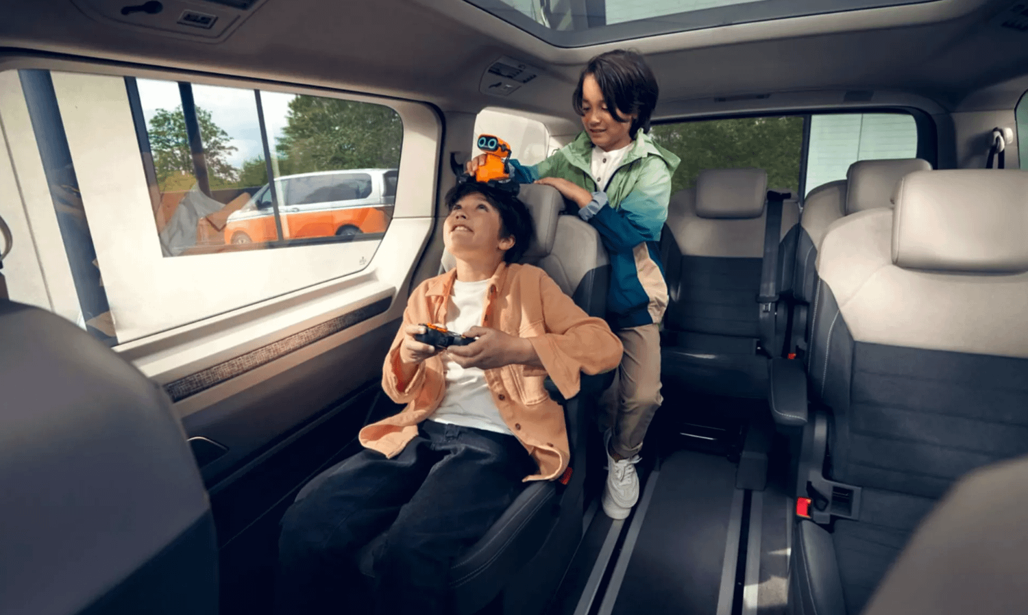 Children sat in New Volkswagen Multivan