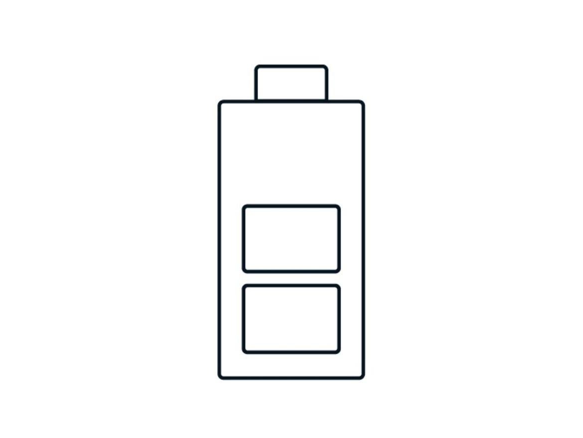 Battery icon graphic representing electric vehicle battery technology, charging capability and energy storage.