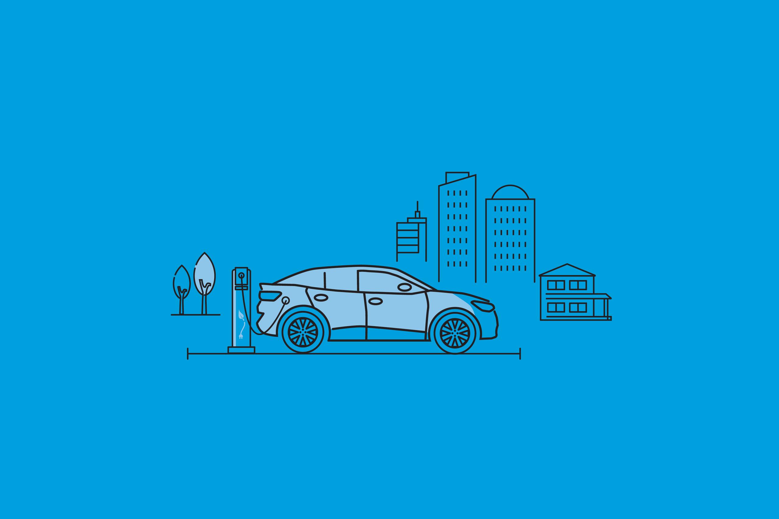Cartoon Electric Car On Charge