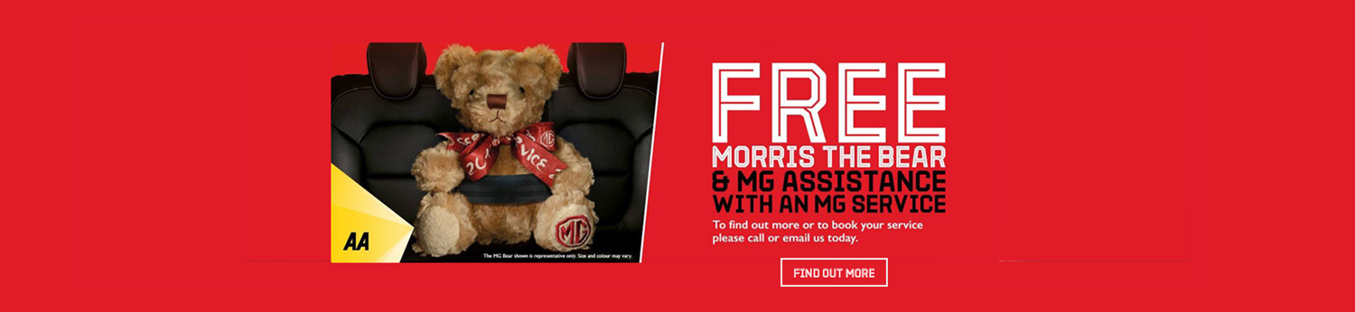 MG assistance and Morris the bear promotional poster.