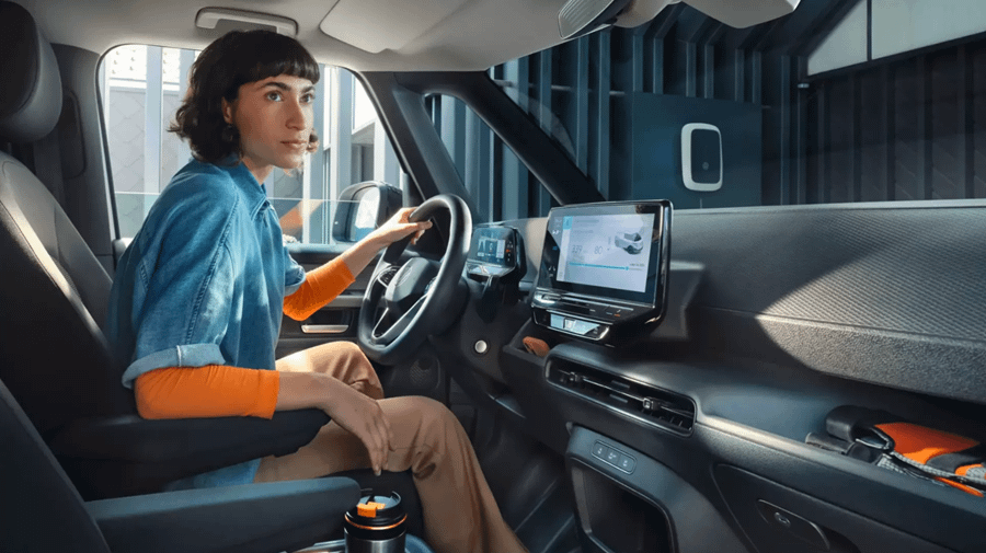 Person sat in Volkswagen ID. Buzz Cargo's drivers seat