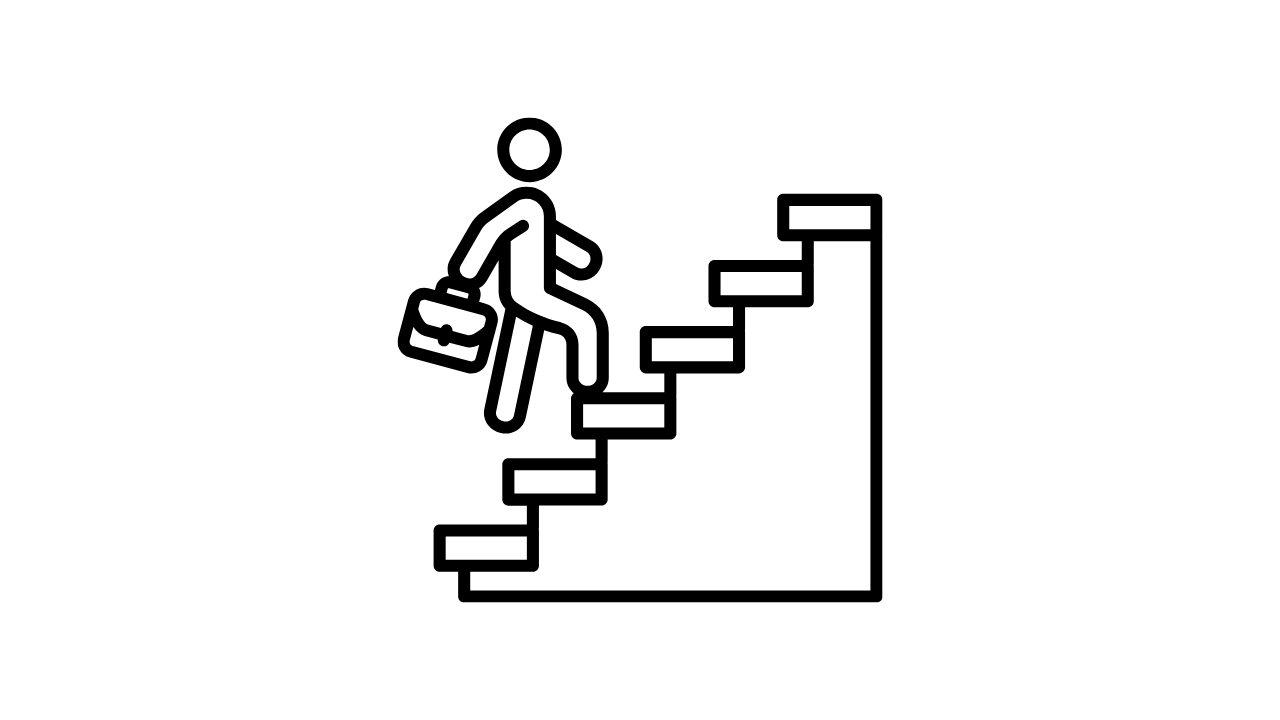 Person climbing stairs holding briefcase symbolising career growth.