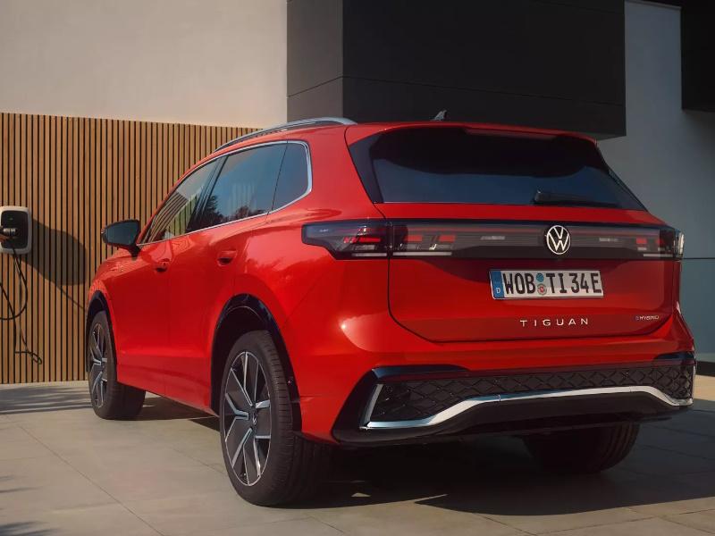 Red Volkswagen Tiguan E Hybrid Rear Side View